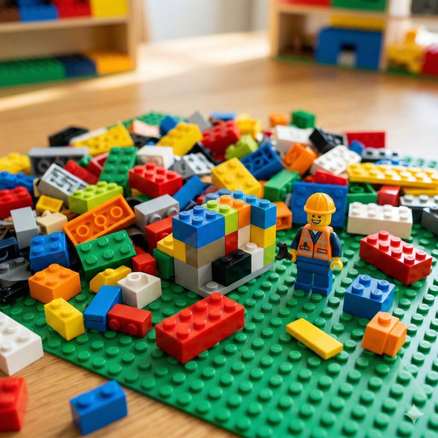 Elementos de Lego con base color verde.